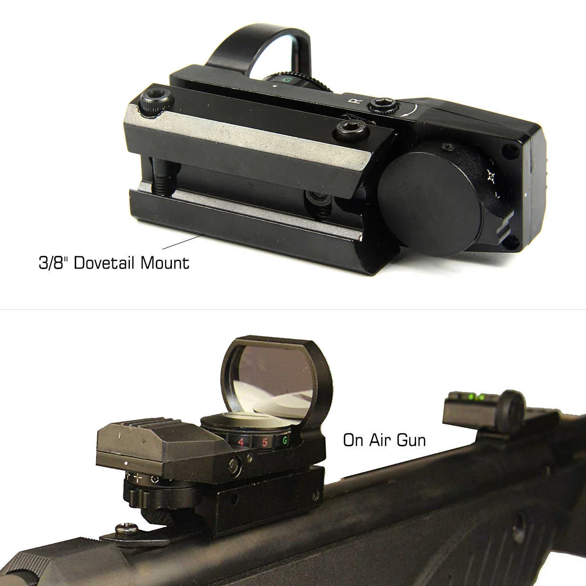 Red & Green Reflex Sight with 4 Reticles , 3/8" Dovetail Mount - Image 5