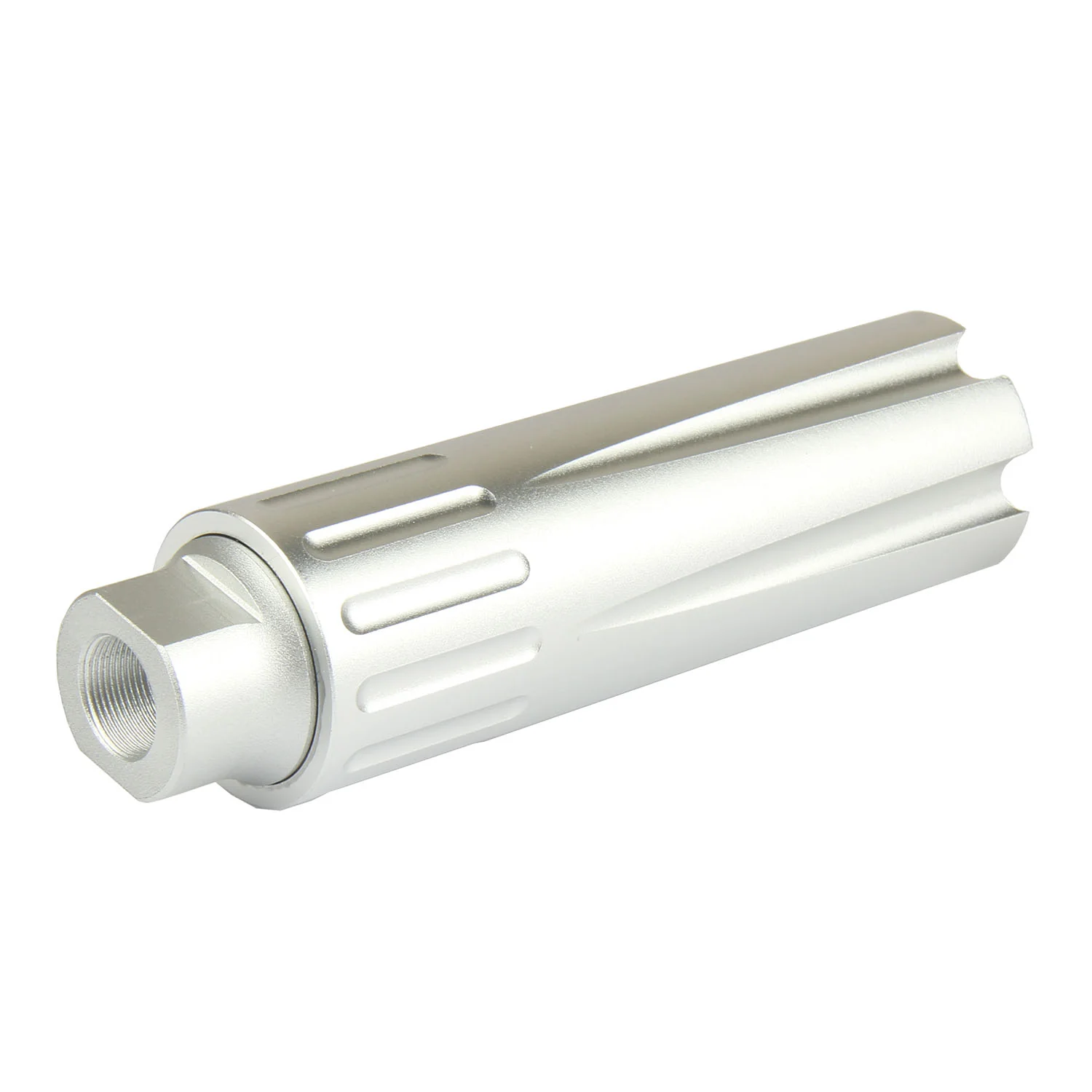 SILVER 4.5" Extra Long Low Concussion Linear Compensator Muzzle Brake for .22LR .223 556 .308 762 300 9MM - Image 3