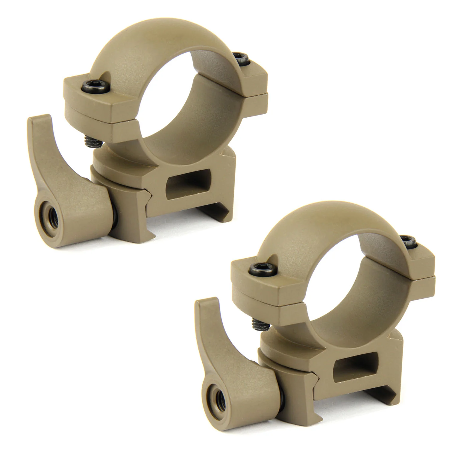 TAN 1" Diameter Scope Rings with Quick Detach Lever for Picatinny & Weaver - Image 3