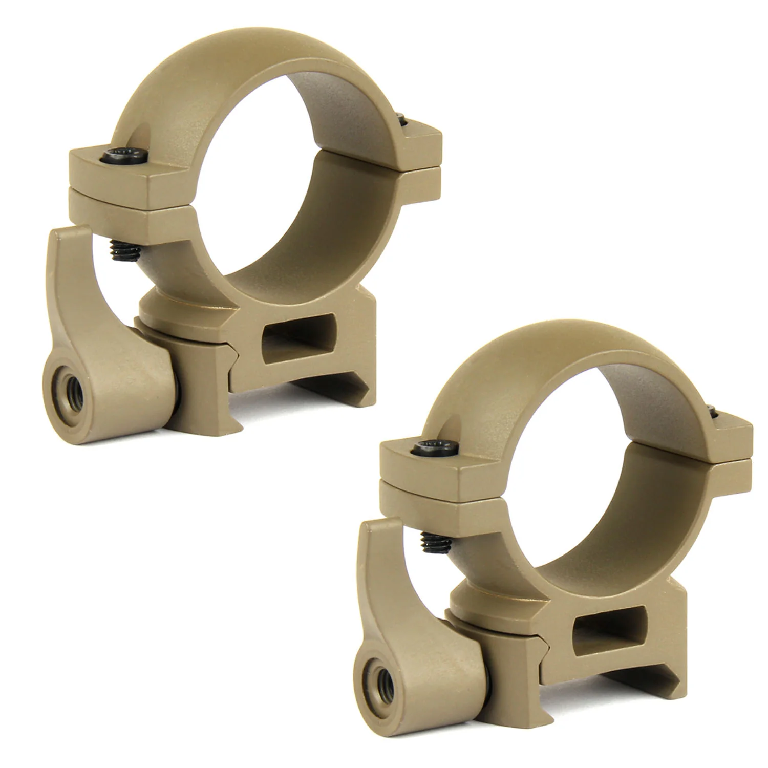 TAN 30mm Diameter Scope Rings w/ Quick Detach Lever for Picatinny & Weave - Image 3