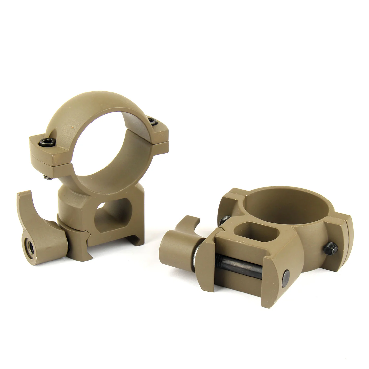 TAN 30mm Diameter Scope Rings w/ Quick Detach Lever for Picatinny & Weave - Image 6